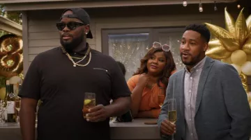 Versace Greek Motif Collar Cotton Polo Shirt worn by Sherm Jones (Carl Tart) as seen in Grand Crew (S01E01)