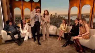 Gucci Keyla Snakeskin Print Platform Sandal worn by Drew Barrymore as seen in The Drew Barrymore Show on March 8, 2023