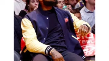 Marni Varsity Jacket worn by LeBron James at Lakers NBA basketball game on March 2023 