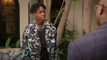 Kenzo Flower Work Shirt worn by Rap Sayjack (Keith Machekanyanga) as seen in Grand Crew (S01E05)