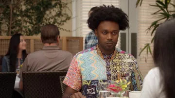 Rolla's Bon Patchwork Shirt worn by Noah Koles (Echo Kellum) as seen in Grand Crew (S01E05)