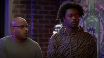Twenty Tiger Stripe Knit Pullover Hood­ie worn by Noah Koles (Echo Kellum) as seen in Grand Crew (S01E10)