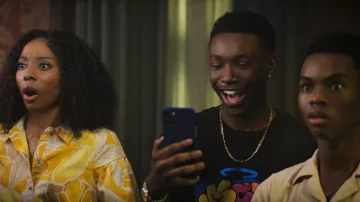 MCM x Sambypen Black printed Tee worn by Fulton Presley (Niles Fitch) in We Have a Ghost