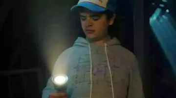 Electronic Circuit Diagram Hoodie in grey worn by Dustin Henderson (Gaten Matarazzo) in Stranger Things (Season 4 Episode 6)
