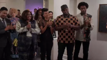 Burberry Plaid Po­lo Tee worn by Sherm Jones (Carl Tart) as seen in Grand Crew (S01E10)