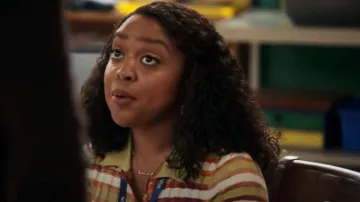 Back Beat Co. Space Dye Rib Po­lo worn by Janine Teagues (Quinta Brunson) as seen in Abbott Elementary (S02E19)