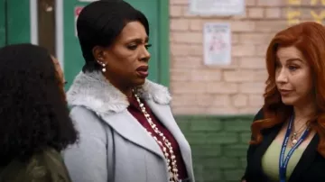 Kenneth Cole Fur Collar Coat worn by Barbara Howard (Sheryl Lee Ralph) as seen in Abbott Elementary (S02E19)