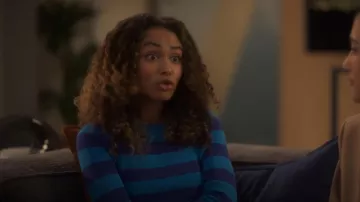 Zara Ribbed Knit Striped Sweater Blue worn by Kiela Hall (Daniella Perkins) as seen in grown-ish (S05E18)
