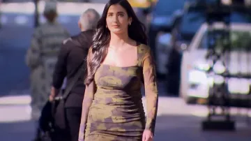 Ganni Floral Camo Long Sleeve Mesh Dress worn by Ari Frenkel as seen in The Bachelor (S27E08)