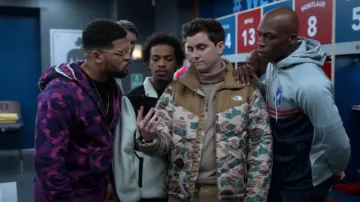 The North Face Saiku­ru Camo Print Jack­et worn by Ted Lasso (Jason Sudeikis) as seen in Ted Lasso (S02E02)