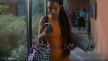Palm Angels Orange Side Stripe Leggings worn by Zoey Johnson (Yara Shahidi) as seen in grown-ish (S05E18)
