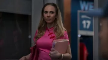 De La Vali Suki Appliquéd Satin-twill Mini Dress In Pink worn by Keeley Jones (Juno Temple) as seen in Ted Lasso (S02E08)