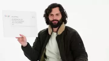 Rag & Bone Reversible Shield Liner Jacket worn by Penn Badgley in Penn Badgley Answers the Web's Most Searched Questions | WIRED YouTube video