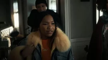 FabulousFurBoutique Jean Jack­et with Re­al­fur Coat worn by Delilah (Laya DeLeon Hayes) as seen in The Equalizer (S03E12)