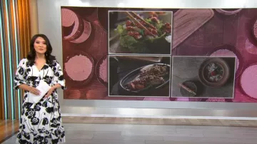 Karl Lagerfeld Printed Crepe Dress worn by Nancy Chen as seen in CBS Mornings on March 19, 2023