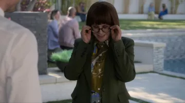 Blazer de lana elástica de un solo botón de plata usada por Lydia Dunfree (Megan Mullally) como se ve en Party Down (S03E02)