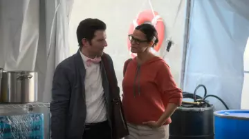 Fabiana Filippi Shimmering Drawstring Pullover Hoodie worn by Evie Adler (Jennifer Garner) as seen in Party Down (S03E04)