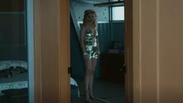 Rene Caovilla Gold Crystal-Embellished Mesh and Metallic Leather Sandals worn by Hannah (Heather Graham) as seen in Extrapolations (S01E01)