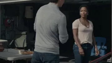 Treasure & Bond Ringer V-neck T-shirt In Pink Smoke- Red Combo worn by Amanda (Brittany S. Hall) as seen in Dear Edward (S01E07)