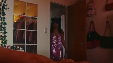 Asos Design Hal­ter Neck Chain­mail Mi­ni Dress worn by Dre (Dominique Fishback) as seen in Swarm (S01E01)