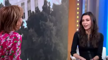 Ted Baker Halleid Faux Leather Trim Pencil Dress worn by Finola Hughes as seen in Good Morning America on March 21, 2023