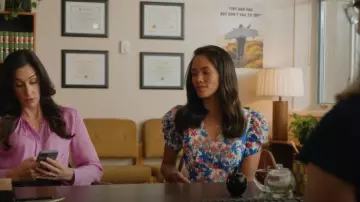 Calvin Klein Chiffon A-Line Floral Dress worn by Jenny Matthews (Jessalyn Wanlim) as seen in Workin' Moms (S07E09)