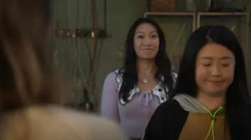 Miss Selfridge Col­lar De­tail Lash Tie Front Cardi­gan worn by Sumi (Kara Wang) as seen in Good Trouble (S05E02)