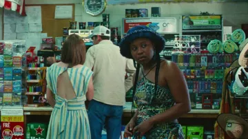 Elliatt Midi Printed dress worn by Dre (Dominique Fishback) as seen in Swarm TV show outfits (Season 1 Episode 4)