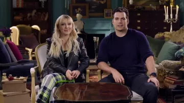 Christian Dior Lime tartan tailored trousers with neon green side trim worn by Millie Bobby Brown in Millie Bobby Brown & Henry Cavill Play Anagrams | Enola Holmes 2 | Youtube Video by Netflix
