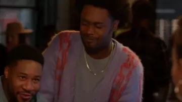 Obey Temple Cardigan worn by Noah Koles (Echo Kellum) as seen in Grand Crew (S02E04)