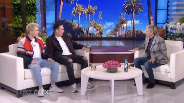 Adidas Striped Grey red and blue track jacket worn by Joey Valence in The Ellen DeGeneres Show on February 2nd, 2022