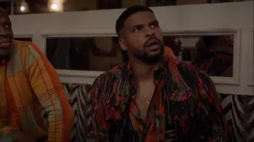 Vivienne Westwood Orange Flames Print Francis Shirt worn by Isaac McAdoo (Kola Bokinni) as seen in Ted Lasso (S03E03)