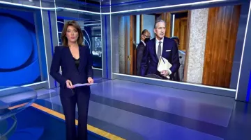 Alexander McQueen Classic Suiting Pantalones usados por Norah O'Donnell como se ve en CBS Evening News el 30 de marzo de 2023