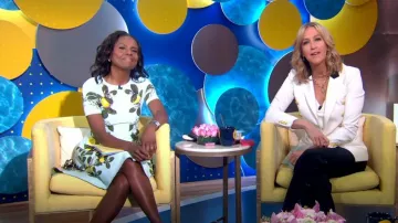 Oscar De La Renta Citrus Primavera Jacquard Fit-&-Flare Vestido usado por Deborah Roberts visto en Good Morning America el 3 de abril de 2023