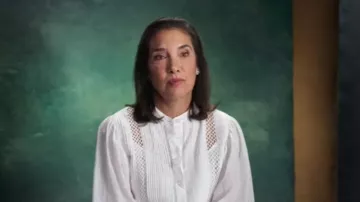 Frame Long-Sleeve Pintucked Blouse with Lace Insets worn by Diana Cunningham as seen in Pretty Baby: Brooke Shields (S01E01)