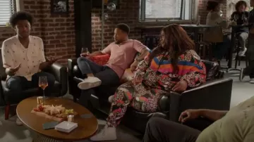 Farm Rio Leop­ard Tou­cans Pants worn by Nicky (Nicole Byer) as seen in Grand Crew (S02E05)