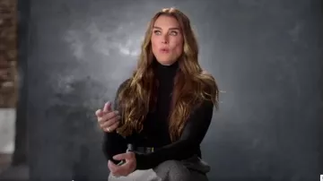 Acne Studios Womens Milli Wool Trousers in Soft Grey worn by Brooke Sheilds as seen in Pretty Baby: Brooke Shields (S01E02)