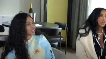 Cross Colours Sunshine Logo Tie Dye Graphic Crop Sweatshirt worn by Suzie Ketcham as seen in Basketball Wives (S10E20)