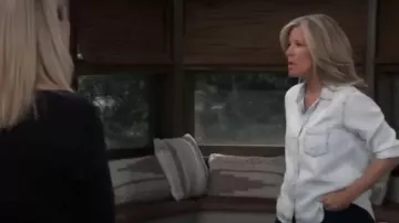 Rails Ingrid Shirt in Light Acid Wash worn by Laura Wright as seen in General Hospital on March 31, 2023