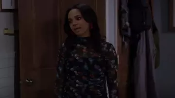 Alice + Olivia Delora Ruched Dress in Beautiful Blooms worn by Randi (Kyla Pratt) as seen in Call Me Kat (S03E20)
