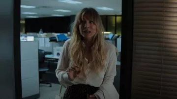 Maje Cecily Silk Shirt worn by Cassie Bowden (Kaley Cuoco) as seen in The Flight Attendant (S02E04)