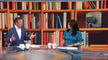 Diane Von Furstenberg Nella Dress in Eye Of The Rose Sig Turquoise worn by Nancy Chen as seen in CBS Mornings on  April 2, 2023