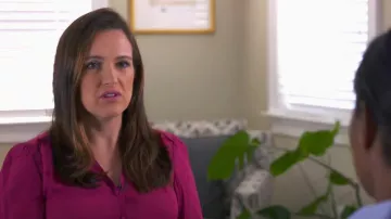 Nanette Lepore Smocked Cuff Split Neck Blouse In Raspberry Radiance worn by Nikki Battiste as seen in CBS Mornings on April 3, 2023