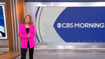 Smythe Not A Db Pagoda Blazer In Neon Pink worn by Natalie Morales as seen in CBS Mornings on April 3, 2023