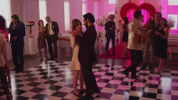 Emilia Wickstead Sharlene Dress worn by Annie Mouradian (Zosia Mamet) as seen in The Flight Attendant (S02E08)
