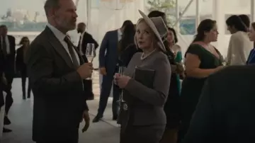 Scanlan Theodore Belted Crepe Knit Curved Hem Jacket worn by Gerri Kellman (J. Smith-Cameron) as seen in Succession (S04E03)