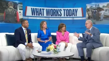 Cinq a Sept Kris Ruched Sleeve Double Breatsed Blazer worn by Hoda Kotb as seen in Today on April 7, 2023