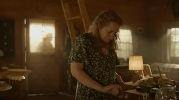 Sezane Women's Robe Vivienne Midi Dress In Black/Yellow Blossom worn by Frankie (Merritt Wever) as seen in Tiny Beautiful Things (S01E04)