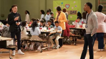 Nike Air Force 1 High sneakers in white worn by Jacob Hill (Chris Perfetti) as seen in Abbott Elementary (S02E21)