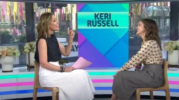 Celine Lavalliere Blouse in Shiny Matte Silk worn by Keri Russell as seen in Today on April 14, 2023